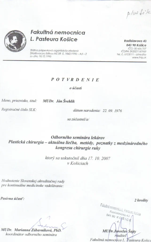 2007 Seminár plastická chirurgia